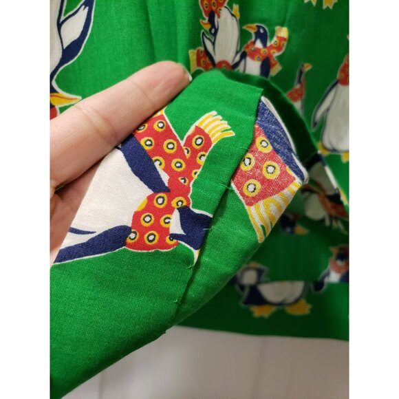 Vtg. Handmade Skirt, Drawstring Waist, Green with Penguins, Pockets, Adjustable - Picture 6 of 8